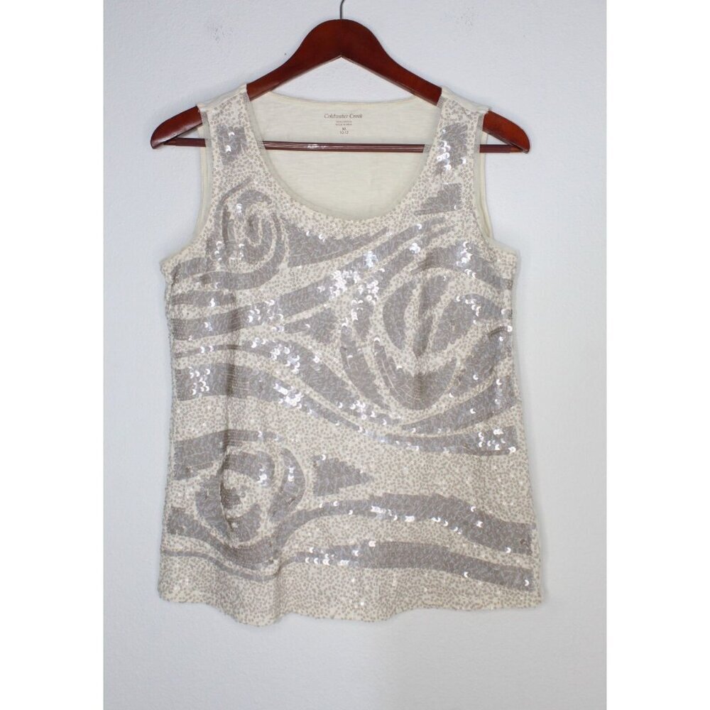 Coldwater Creek Sequin Tank Top Women's M Beige Gray Boho Minimalist Casual